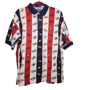 Colowear America Polo Shirt Nautical Flag Navy Striped Cotton Size L